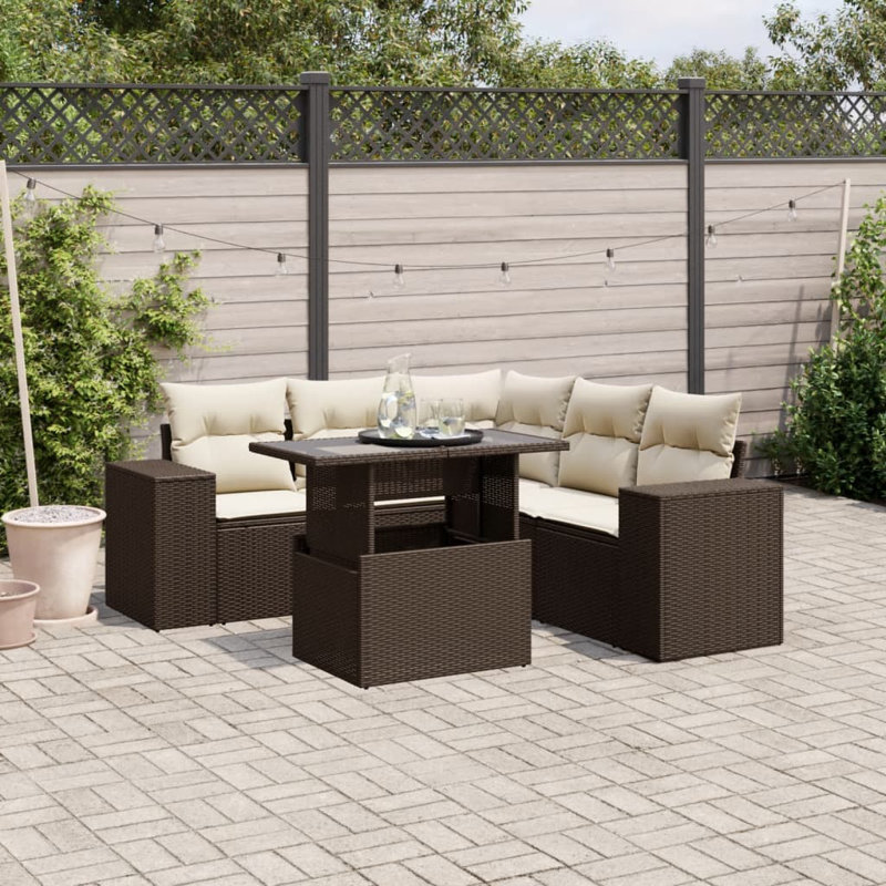 Vidaxl Garden Sofa Set, Cream White, Brown