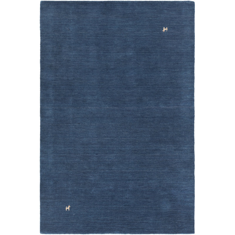 Tapis bleu uni en laine noué à la main Stockstill, Rectangle 9 pi x 13 pi
