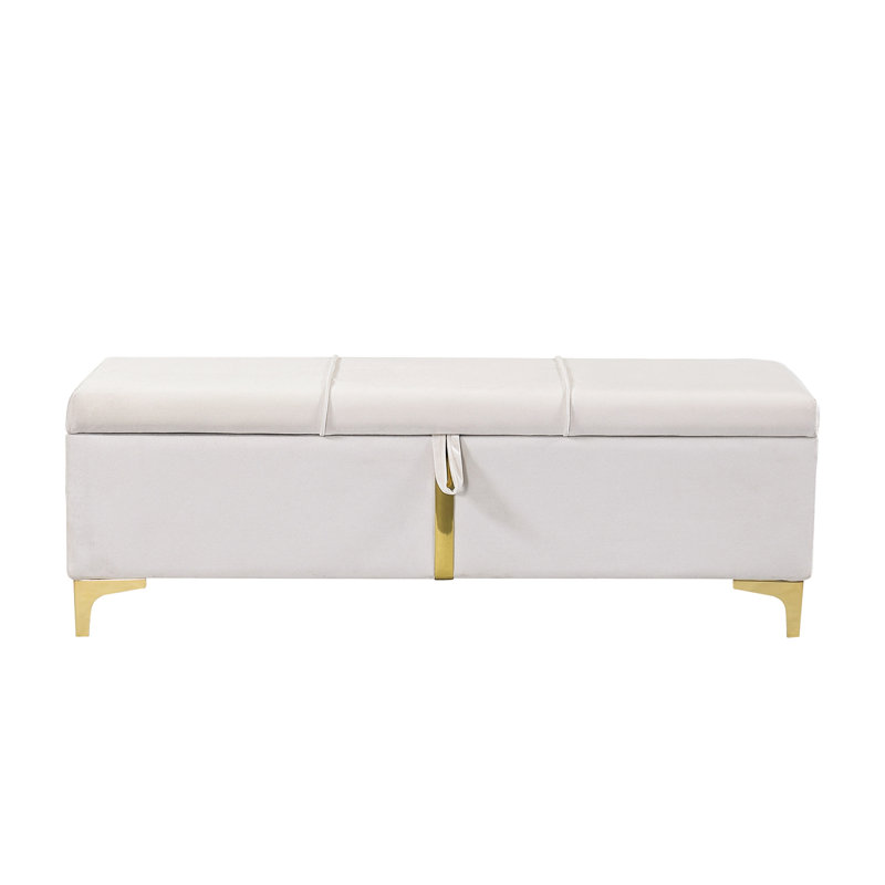 Banc de rangement rembourré beige, pieds en métal, pour chambre à coucher et salon, design moderne, grand espace de rangement, 47,2 po x 15,6 po, 15,8 po