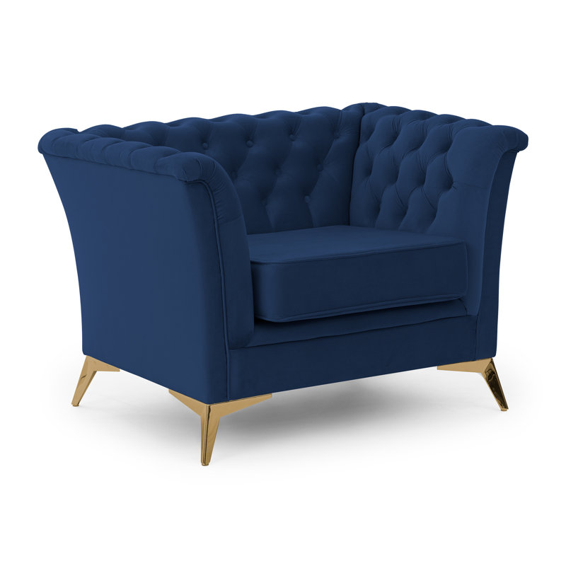 Whitby Velvet Chesterfield Chair, Gold, Navy Blue