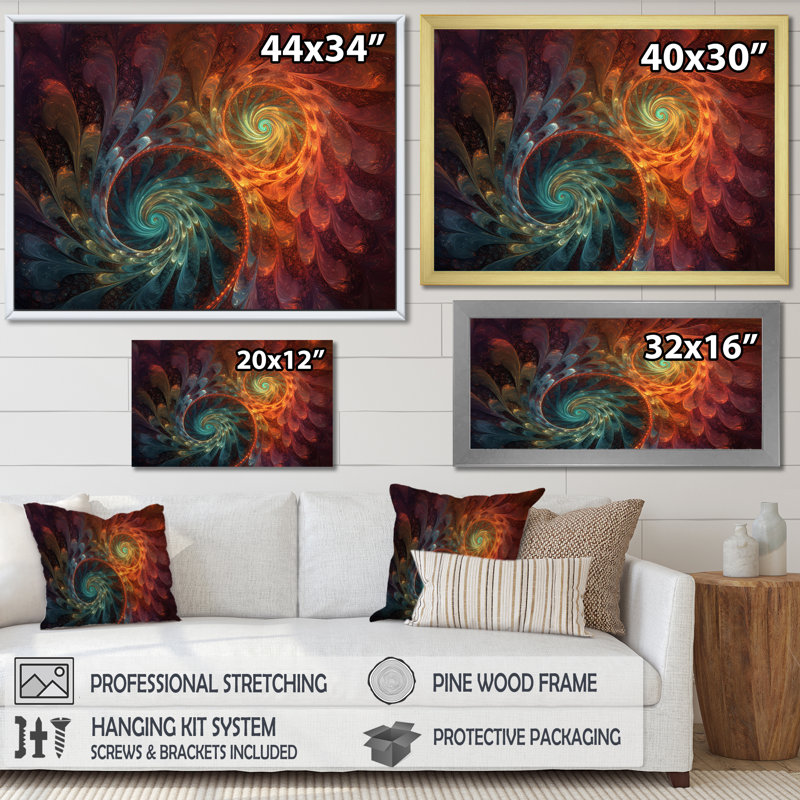 «Happy Spiral Rainbow Fractals», reproduction sur toile, H 24 po x l 32 po, Cadre flottant noir
