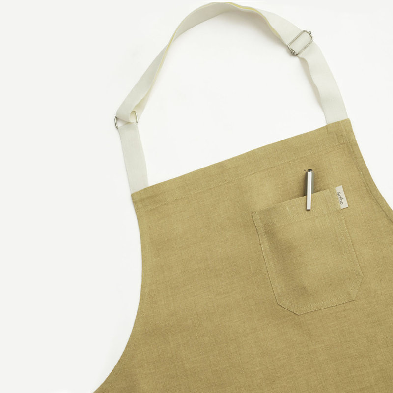 Classic Linen Bib Apron - 100% Pure Linen Apron, Mustard Gold/Ivory