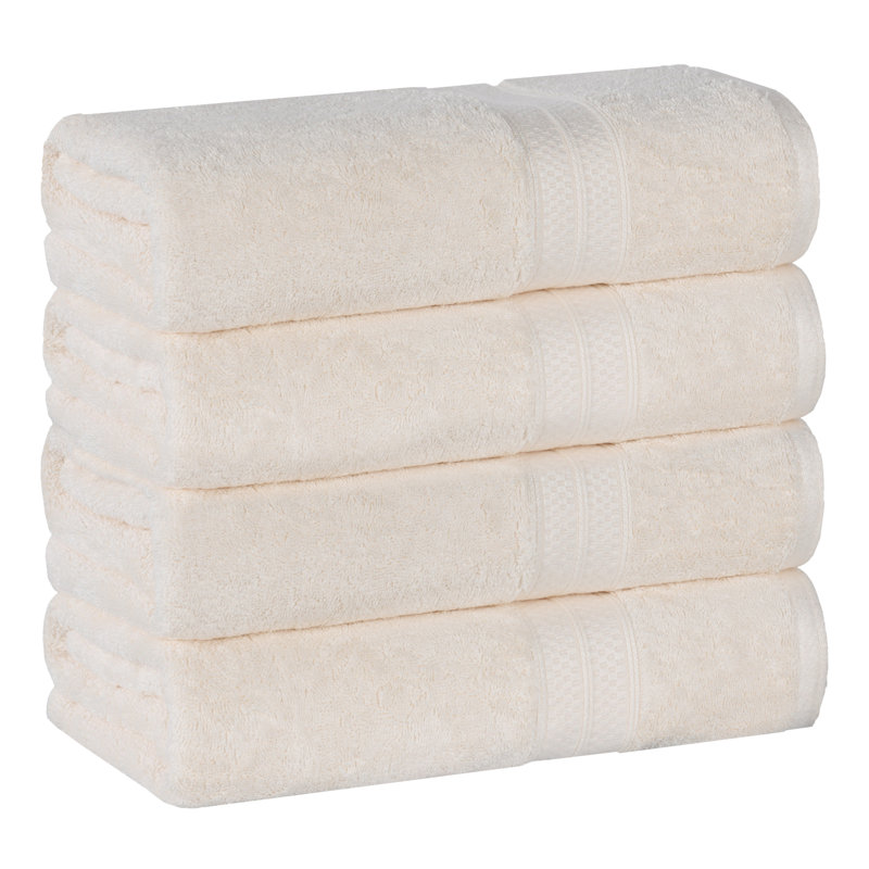 Ensemble de serviettes de bain 4 pièces Indigo, rayonne de bambou et coton, serviettes éponge, Ivoire