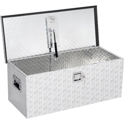Aluminum Diamond Plate ToolBox for Pick Up Truck RV Trailer, Trailer Toolbox Storage with Side Handle