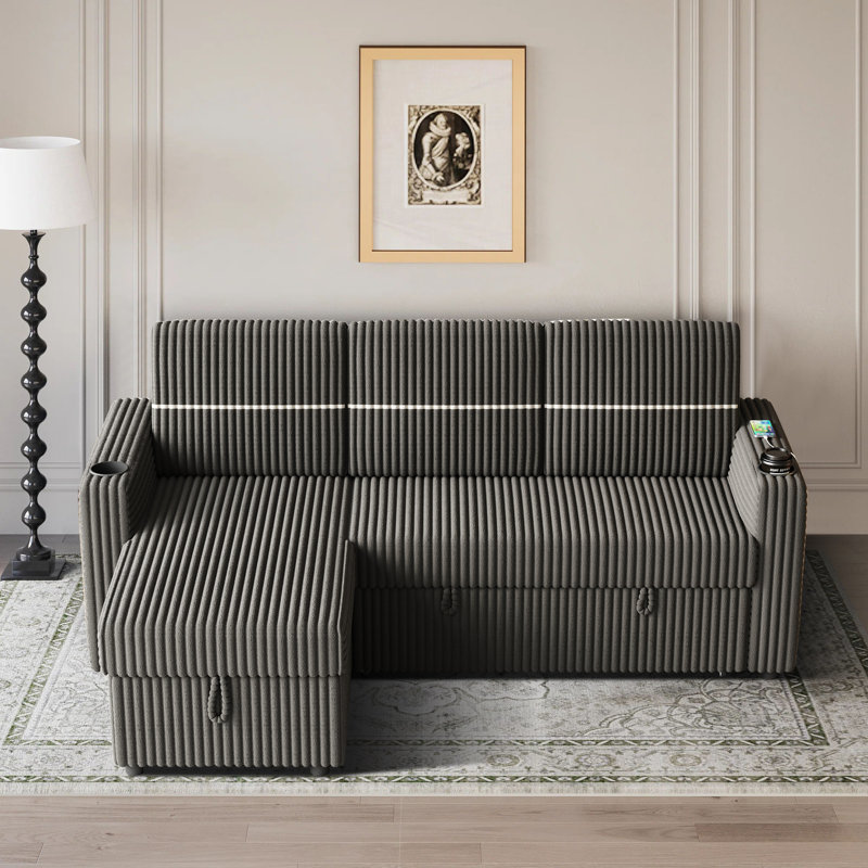 Canapé modulaire 2 pièces Baney, Velours côtelé gris foncé