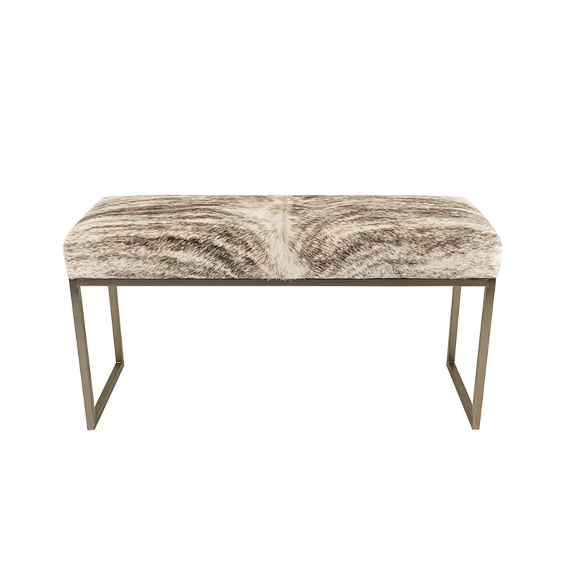 Upholstered Cowhide Stool, 19" H x 36" W x 16" D