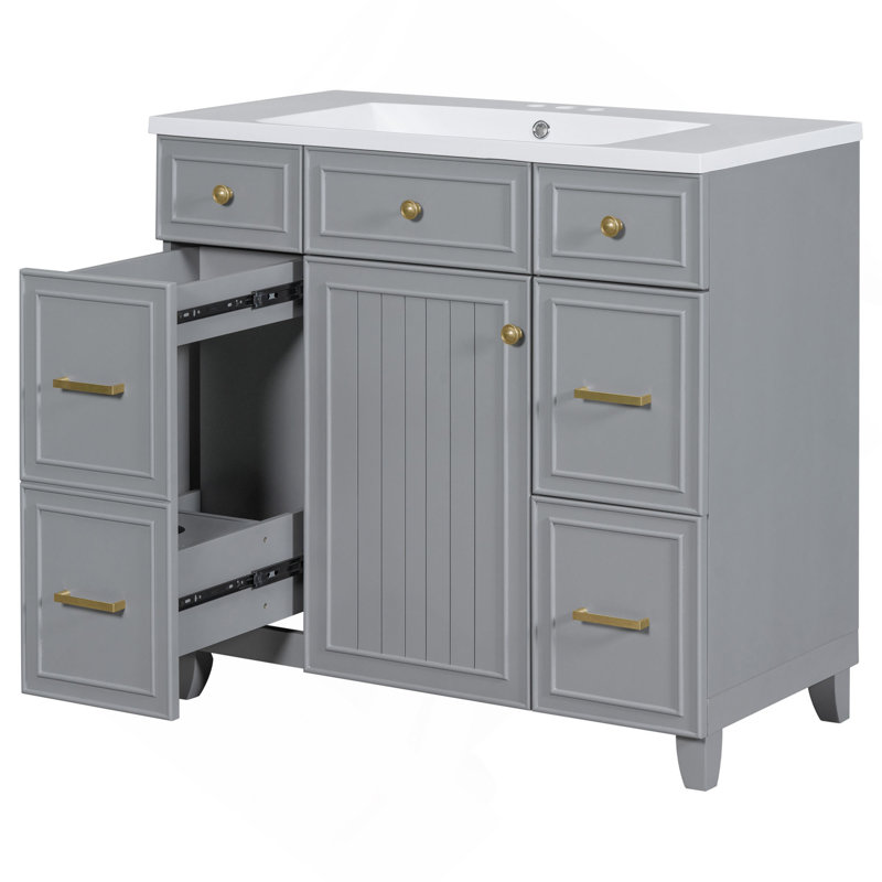 Meuble-lavabo luxueux avec caractéristiques haut de gamme et design fonctionnel, Gris, Doré