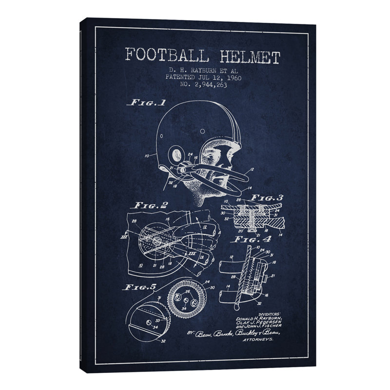 Football Helmet Navy Blue Patent Blueprint by Aged Pixel - Wrapped Canvas Print, 66.04 cm H x 45.72 cm W x 1.91 cm D