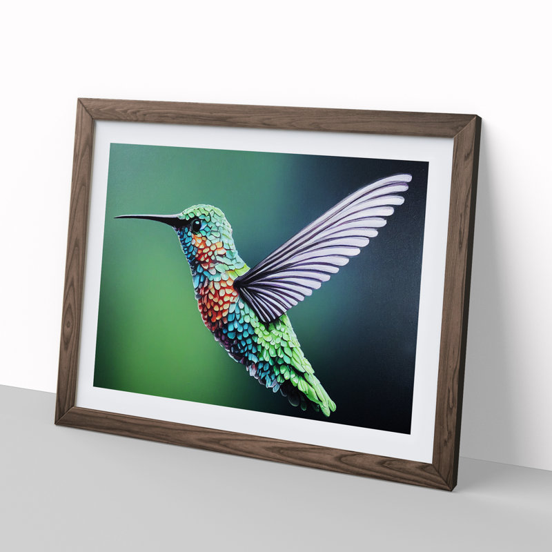 Exquisite Hummingbird - Single Picture Frame Print, 34cm H x 46cm W x 2cm D, Walnut