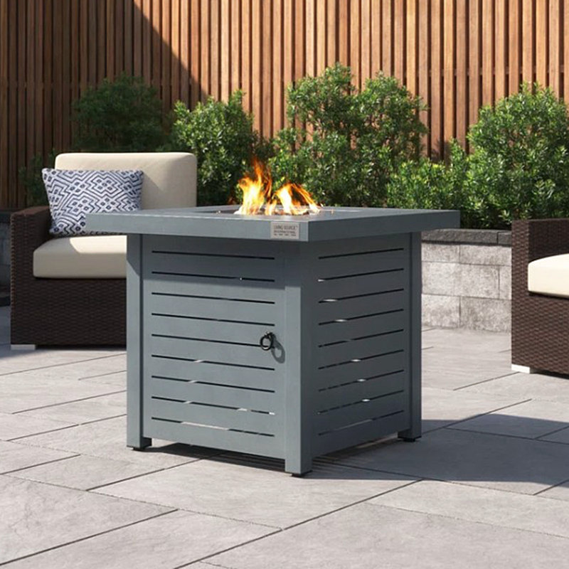 Table de foyer d'extérieur en acier inoxydable avec couvercle Jenise H 25,08 po x l 30,08 po