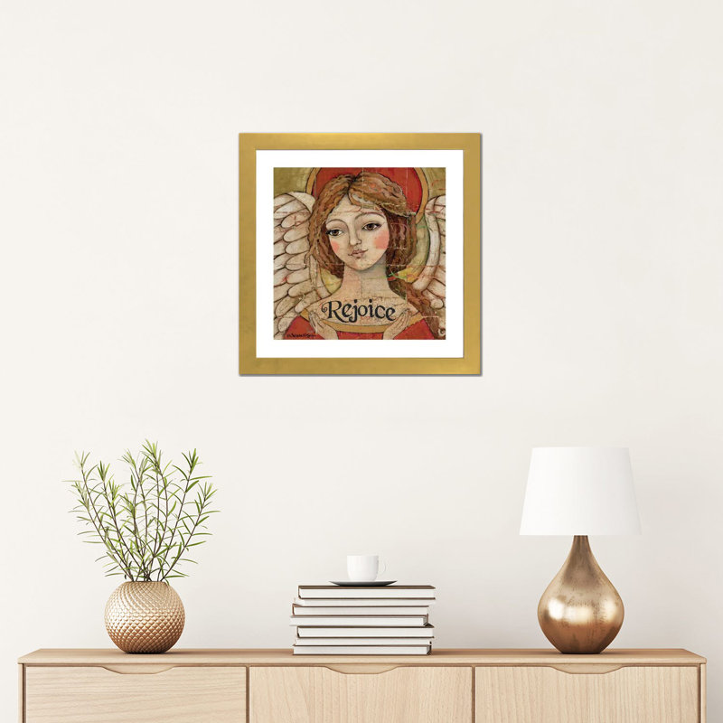 «Rejoice Divinity» par Teresa Kogut - reproduction d'art, H 16 po x l 16 po x p 1 po, Papier encadré doré, Blanc
