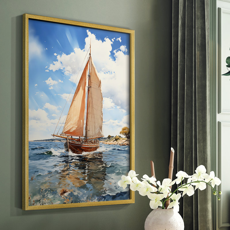 NAUTICAL Series CECXLIV - Impression encadrée de qualité supérieure - Prêt à être accroché - Aucun clou requis, Doré