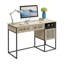 Bureau d'ordinateur cannelé avec 3 tiroirs et tablette, bureau moderne à structure métallique, poste de travail en chêne clair pour la chambre à coucher et le salon