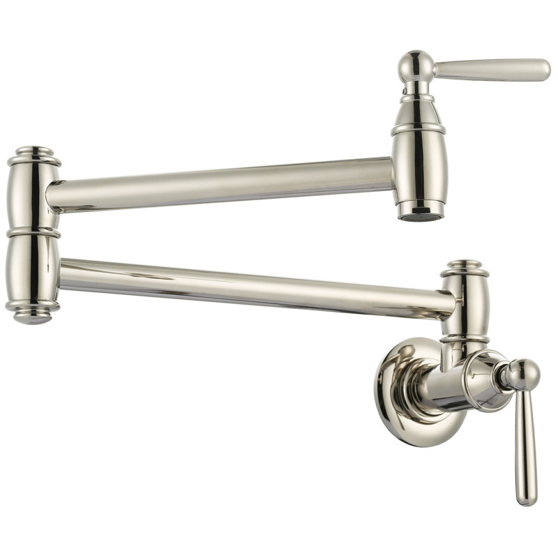 Wall Mounted Brass Pot Filler with 2 Handles, Polished Nickel