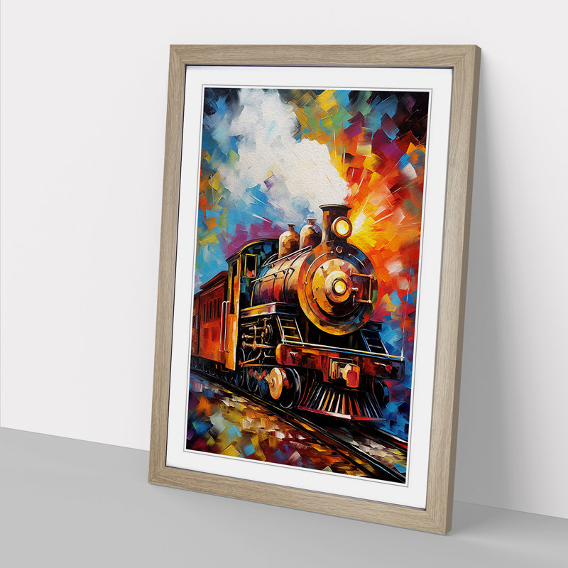 Train Abstract - Framed Print, 34cm H x 25cm W x 2cm D, Oak 