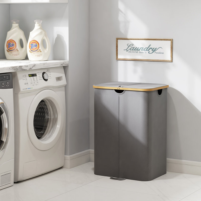 150L Double Laundry Hamper with Lid, Gray