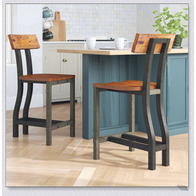 Ensemble de chaises à hauteur de comptoir en bois rustique brun et bronze industriel, design industriel pour salle à manger moderne