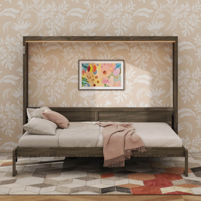 Horizontal Murphy Bed With LED Light, Farmhouse Murphy Bed Cabinet