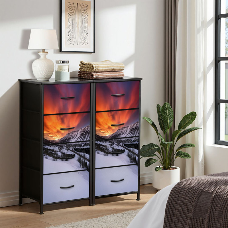 4 Drawer Dresser for Bedroom, Narrow Chest of Drawers, Wooden Top and Study Iron Frame 18"x37.5"-(WxH)