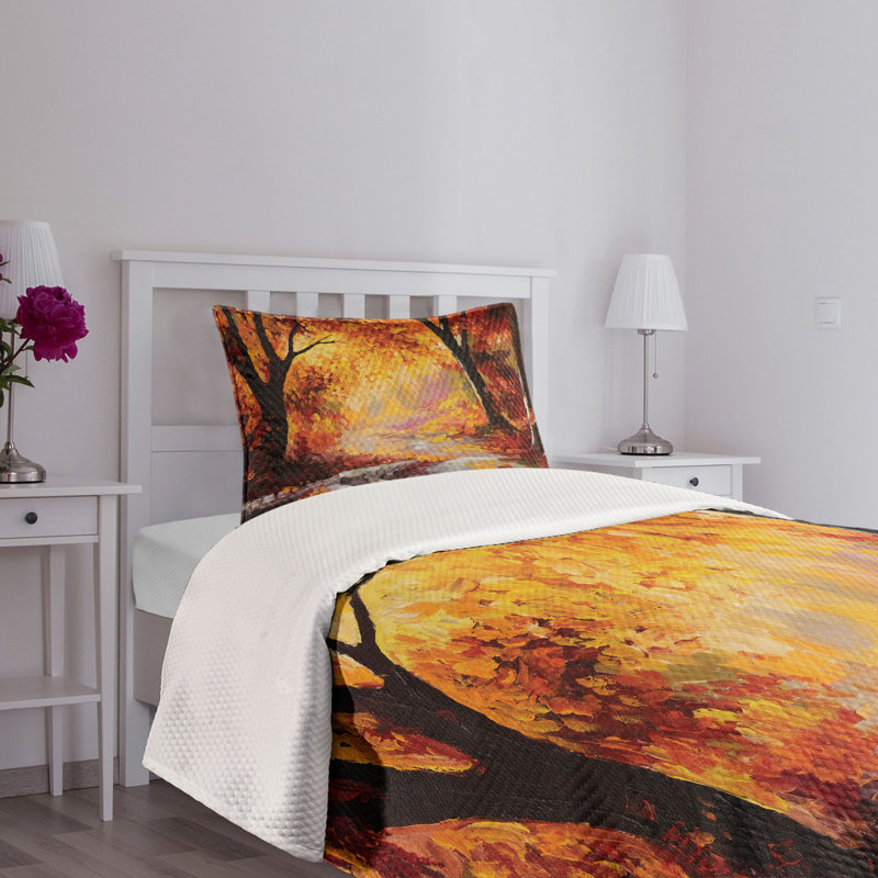 Autumn Forest Twin Quilted Bedspread Set with Pillow Sham