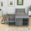 Lit plateforme simple en bois à trois tiroirs Merlin avec bureau, lit gigogne intégré et tablette de rangement-790077832