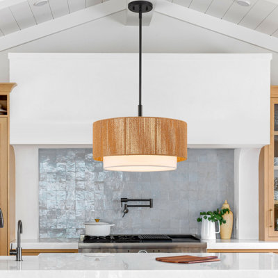  1-light Rattan Pendant Light With Diffuser 