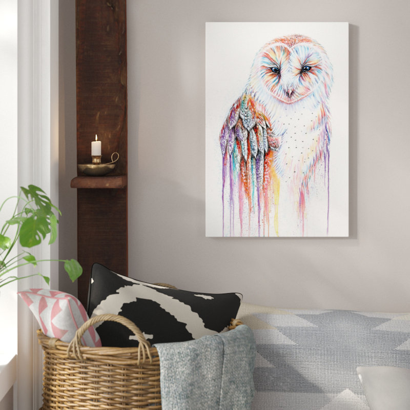 Peinture sur toile tendue Barred Rainbow Owl, H 12 po x l 8 po x P 0,75 po
