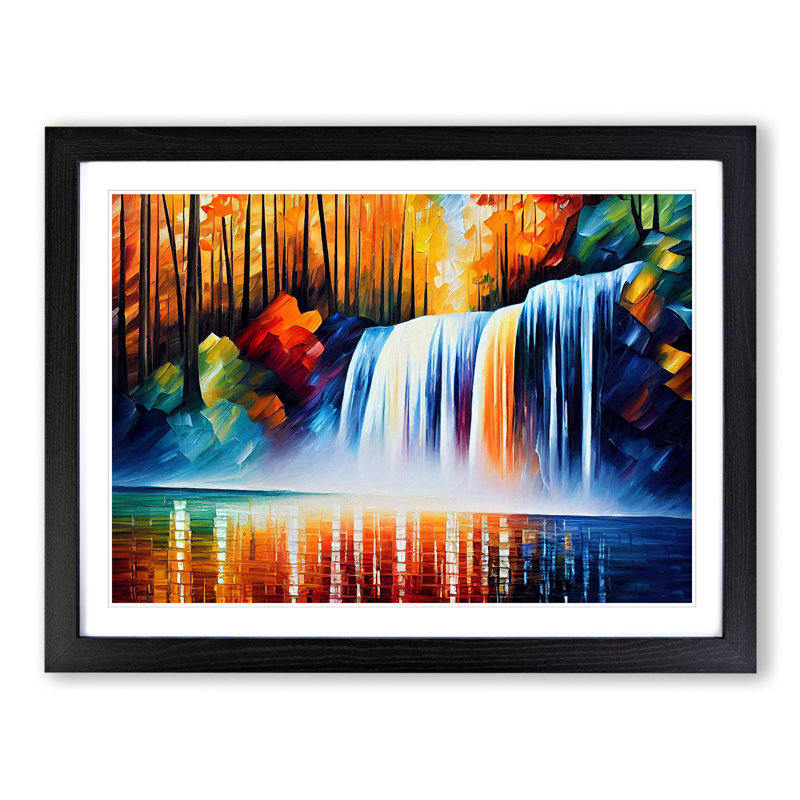 Glimmering River Waterfall Vol.5 - Single Picture Frame Print, 46cm H x 64cm W x 2cm D, Black