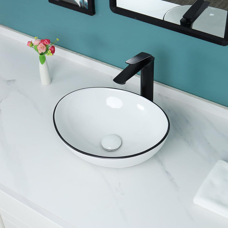 Lavabos vasques de salle de bain ovales avec bordure noire Davivy L 16 po x l 13 po
