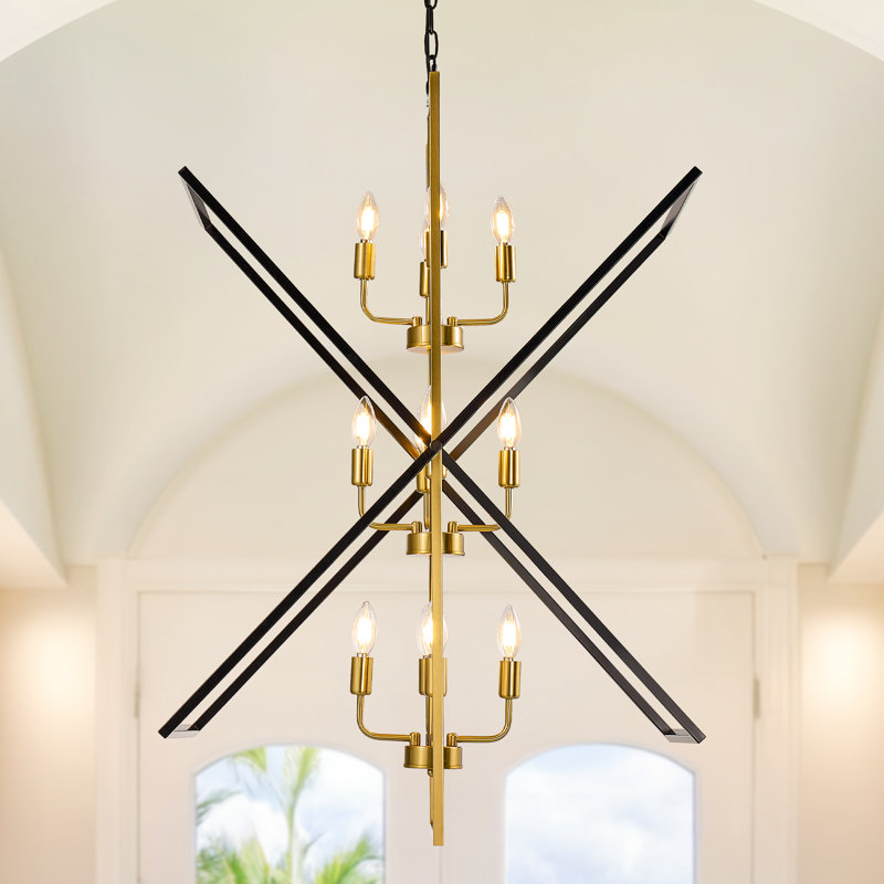12 - Light Rotatable Dimmable Geometric Chandelier, Black