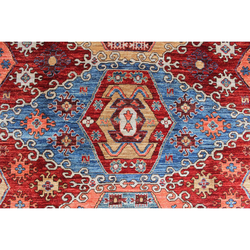 Tapis unique noué à la main orange / rouge / bleu / gris de haute qualité