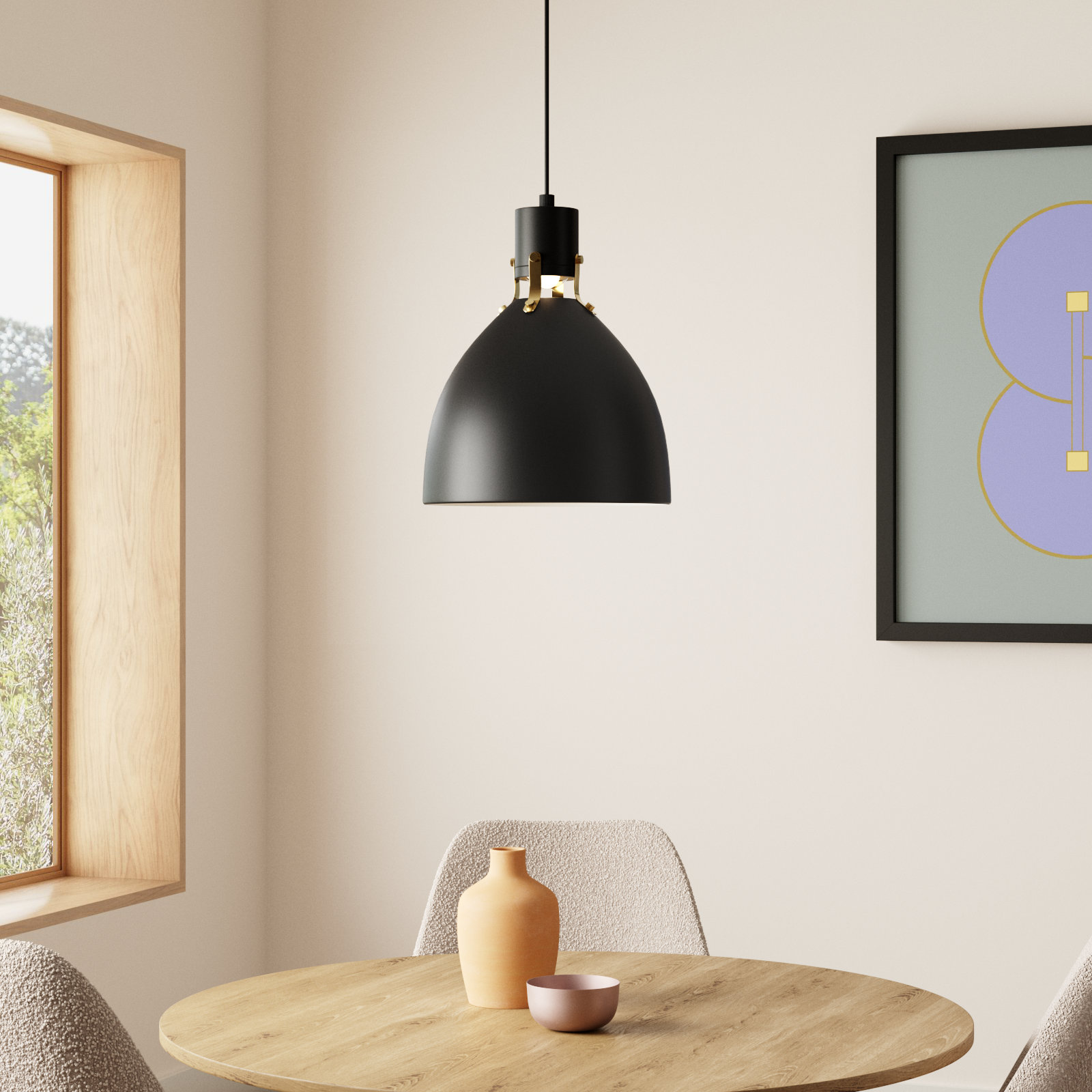 Uma Dimmable Single Light Pendant, Matte Black, 19.75" H x 16.5" W x 16.5" D