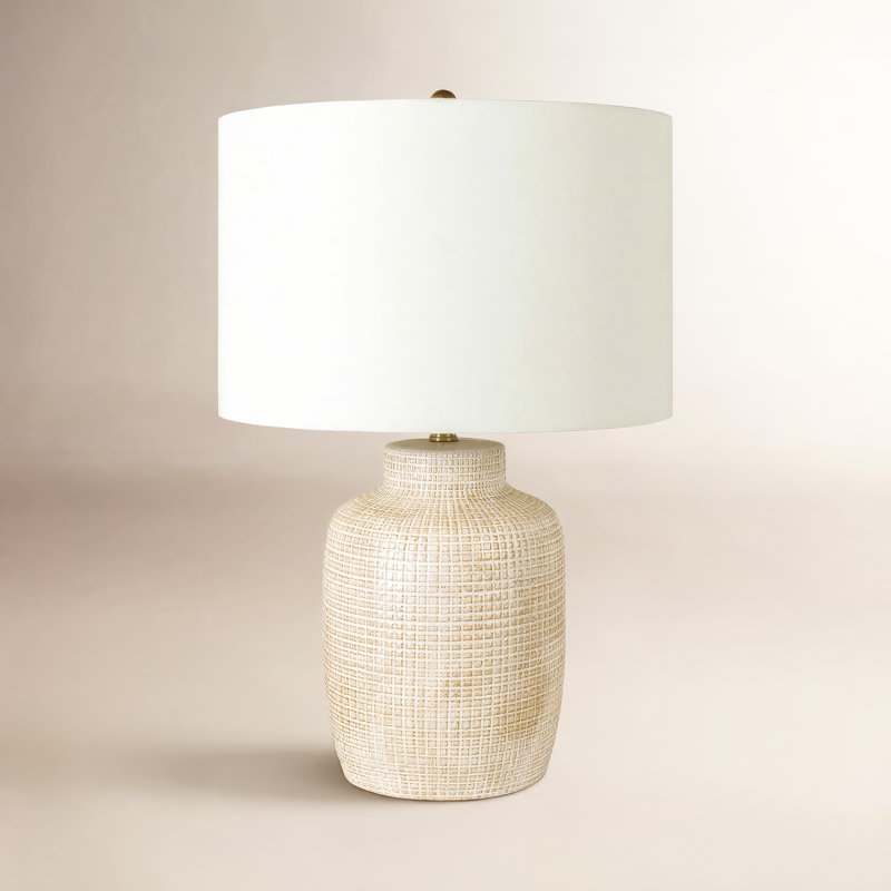 Kael Ceramic Table Lamp, White, Beige