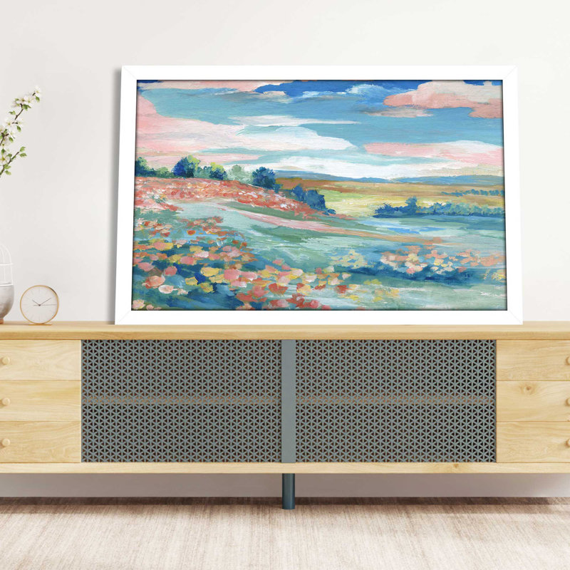 Vue pastorale par Nan - Peinture, L 39,5 po x H 27,5 po, Cadre blanc