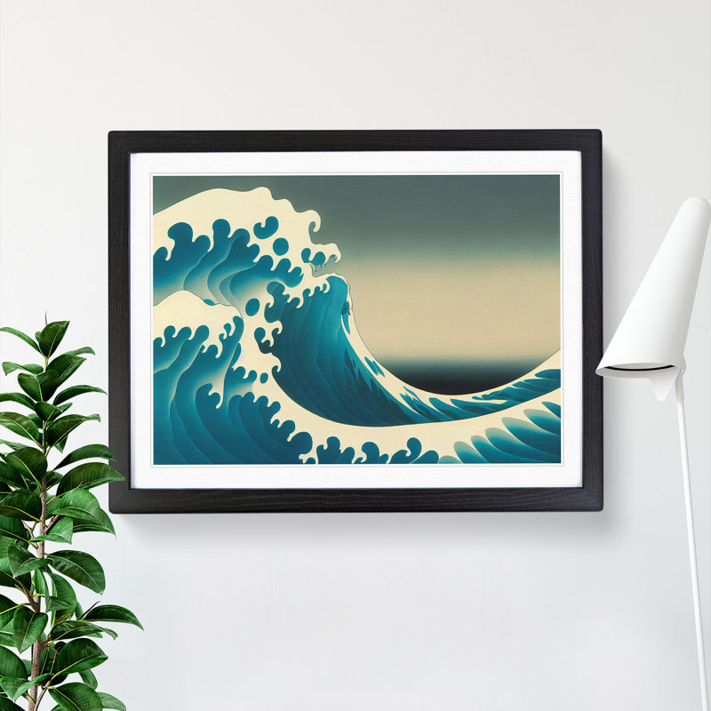 Lush Japanese Wave - Single Picture Frame Painting, Black, 34cm H x 46cm W x 2cm D