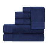 Honeycomb Textured Waffle Border Cotton Medium Weight 6 Piece Towel Set