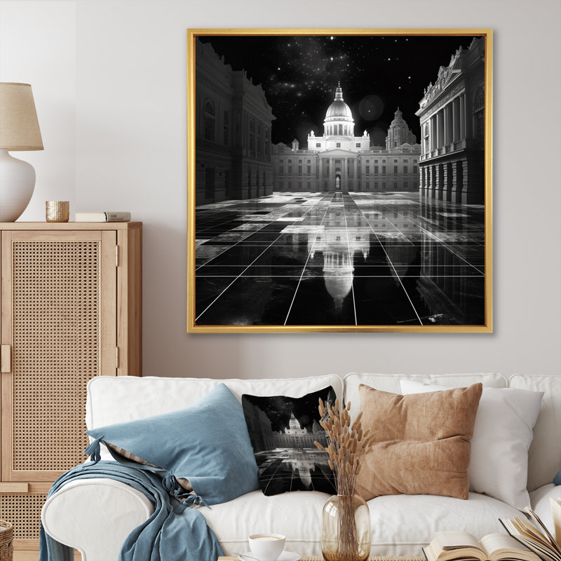 3D Cityscape London Architecture sur impression sur toile, Cadre flottant doré, H 36 po x l 36 po