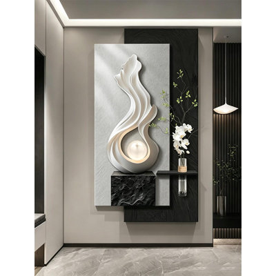 Modern Minimalist 3D Sandstone Wall Art with Hydroponic Plant Design for Entryway