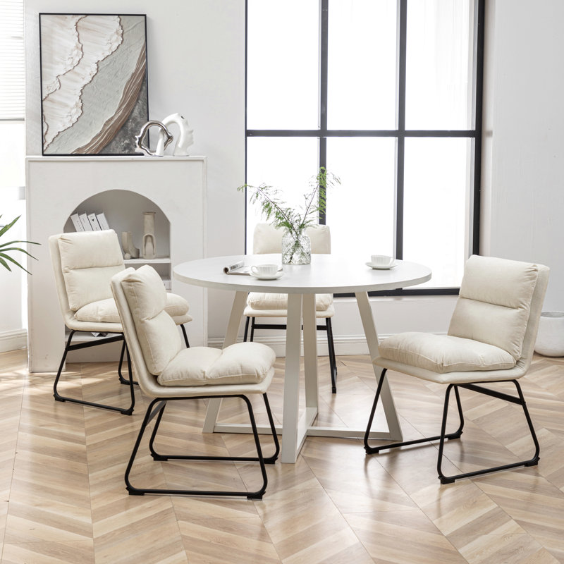Ensemble de salle à manger 5 pièces à table ronde, table à manger à tréteaux et 4 chaises élégantes, Beige