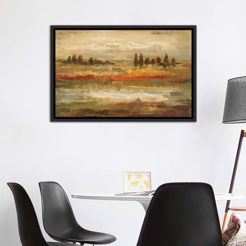 «Summer Fields» par Silvia Vassileva - reproduction d'art, H 40 po x l 60 po x 1,5 po, Cadre flottant noir patiné