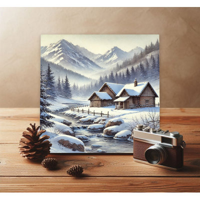 Impression sur toile Mountain Majesty: Snowy Log Cabins par a Winter Creek