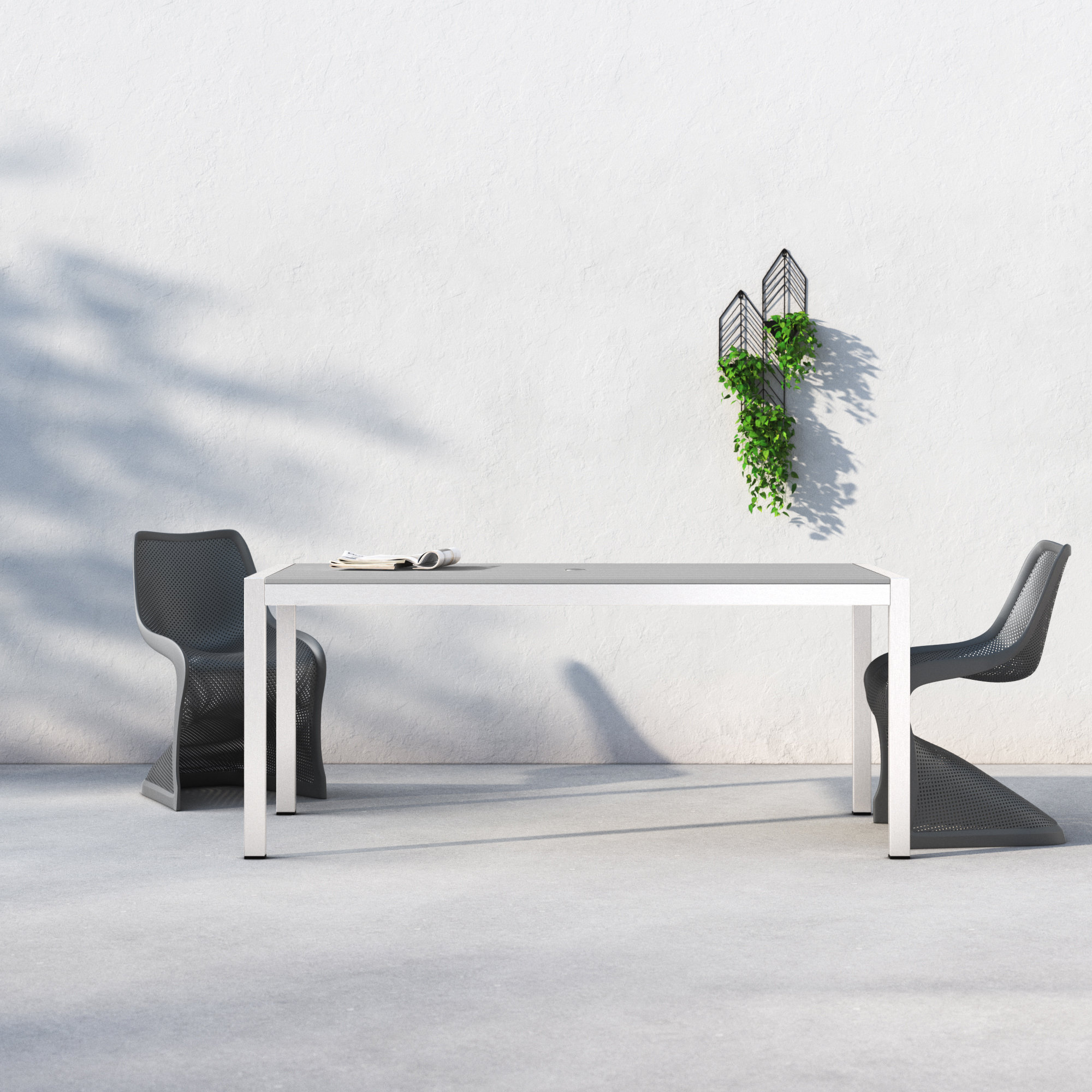 Aynura 71'' Plastic / Acrylic Outdoor Dining Table, White, Gray