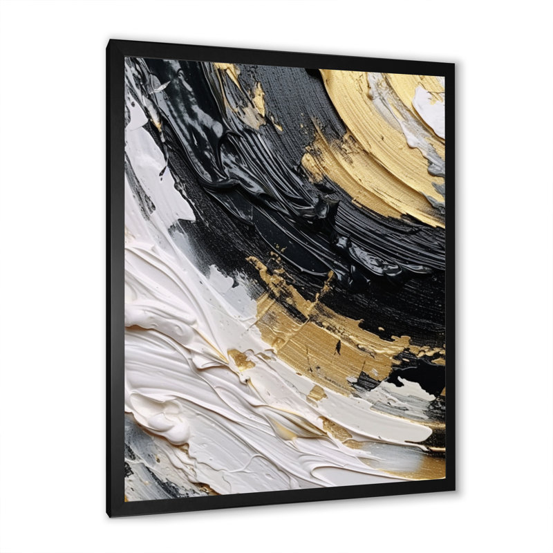 «Gold Black Spiral Illusions II», reproduction d'art abstrait en spirale, Cadre simple noir, H 40 po x l 30 po x P 1,5 po