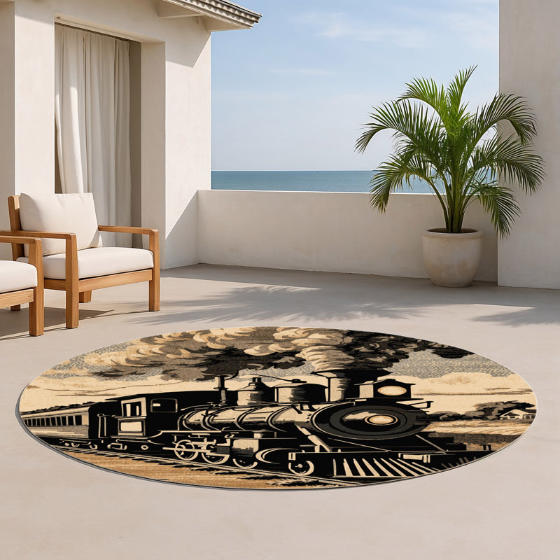 Tapis intérieur et extérieur noir Transport, Rond 5 pi