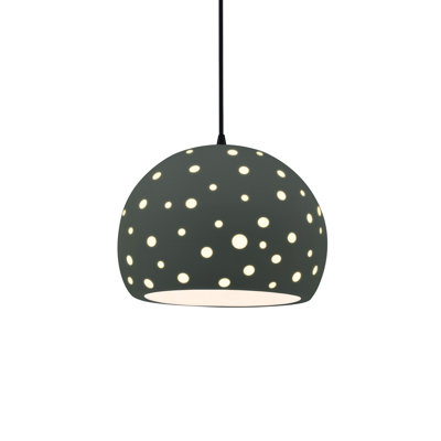 Luminaire suspendu sphère 1 lumière perforée - vert étain - noir mat - l 10 po x H 7,75 po - DEL dédiée - cordon noir