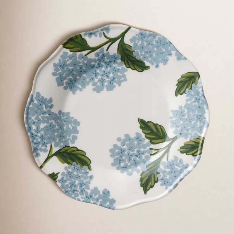 Assiette à salade ou à dessert en mélamine 8,5 po Hydrangea, ensemble de 4