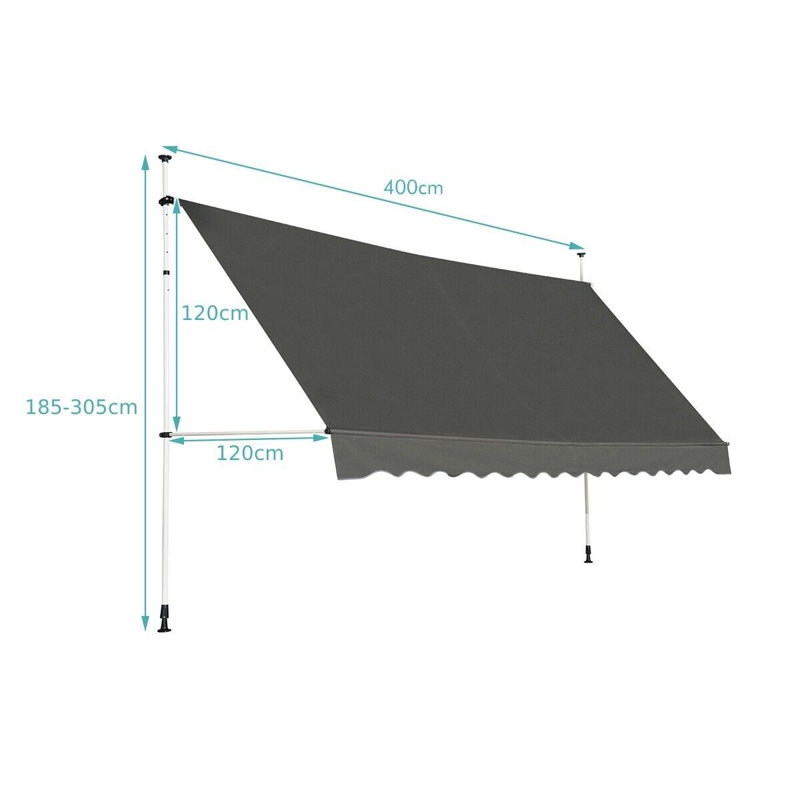 17 Stories 400 cm W x 120 cm D Damask Fabric Retractable Patio Awning, Grey