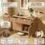 100cm W Nordic Slatted Sideboard, Slim 35cm Storage Cabinet with Hollow Drawers & Soft-Close Doors, Natural Oak & Walnut Finish-1278983682