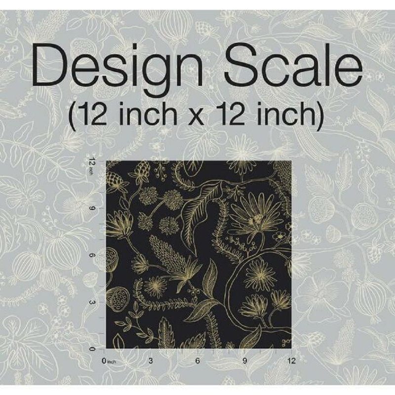 Aviary 20' L x 27" W Peel and Stick Wallpaper Roll, Black/Gold