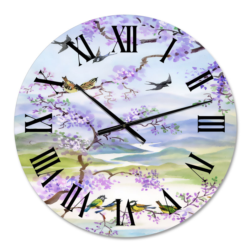 Birds On Cherry Branch - Horloge murale traditionnelle, Moyen